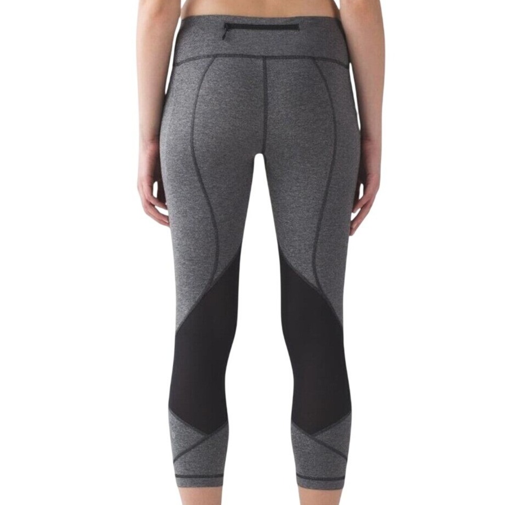 Lululemon Pace Rival Crop Leggings Women's 4 Heathered Black 22" Run Pockets Gym